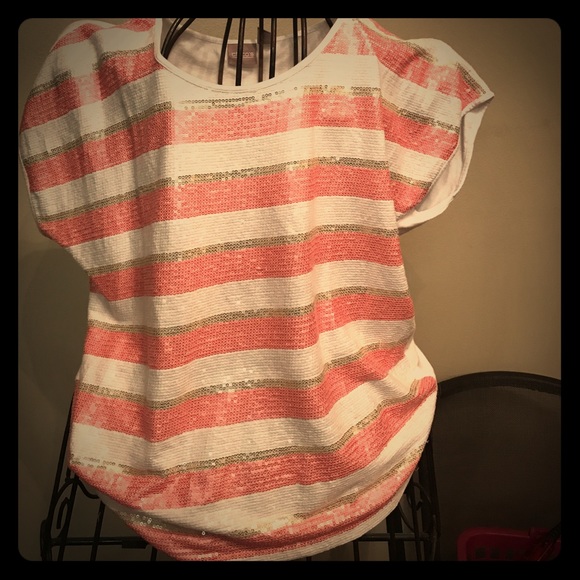 Chico's Tops - chico’s coral and white sequined short sleeve top